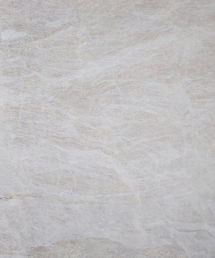 Vitoria Taj quartzite satin finish close up with soft creamy white tones and subtle beige veining in Sunshine Coast Brisbane Gold Coast QLD Australia