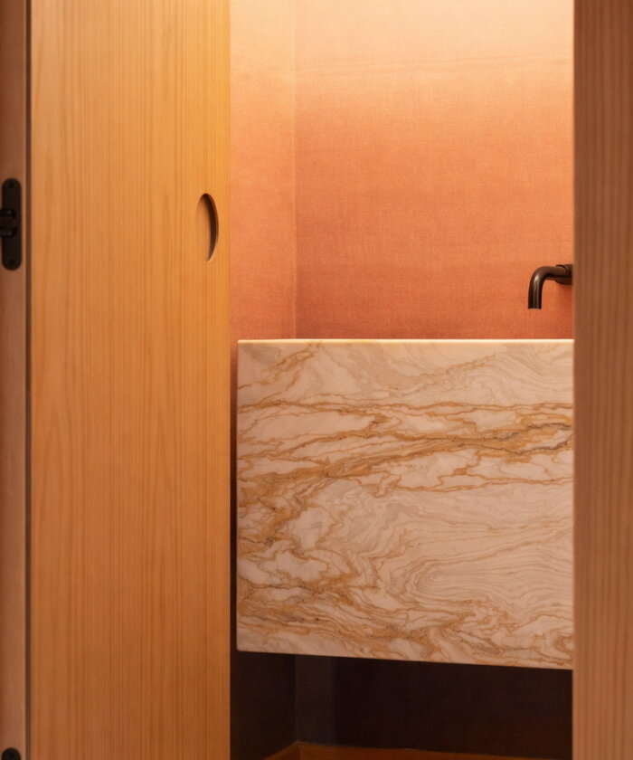 Aurora Gold quartzite bathroom vanity featuring warm gold veining and creamy tones in Brisbane QLD Australia