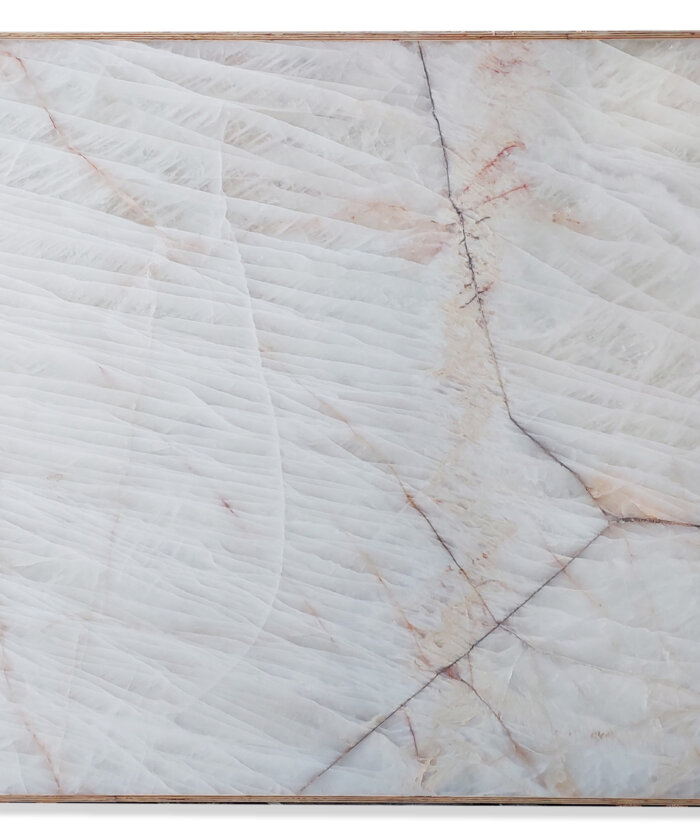 Crystallo Purity quartzite full slab with luminous white crystalline tones and soft warm beige veining in Brisbane QLD Australia