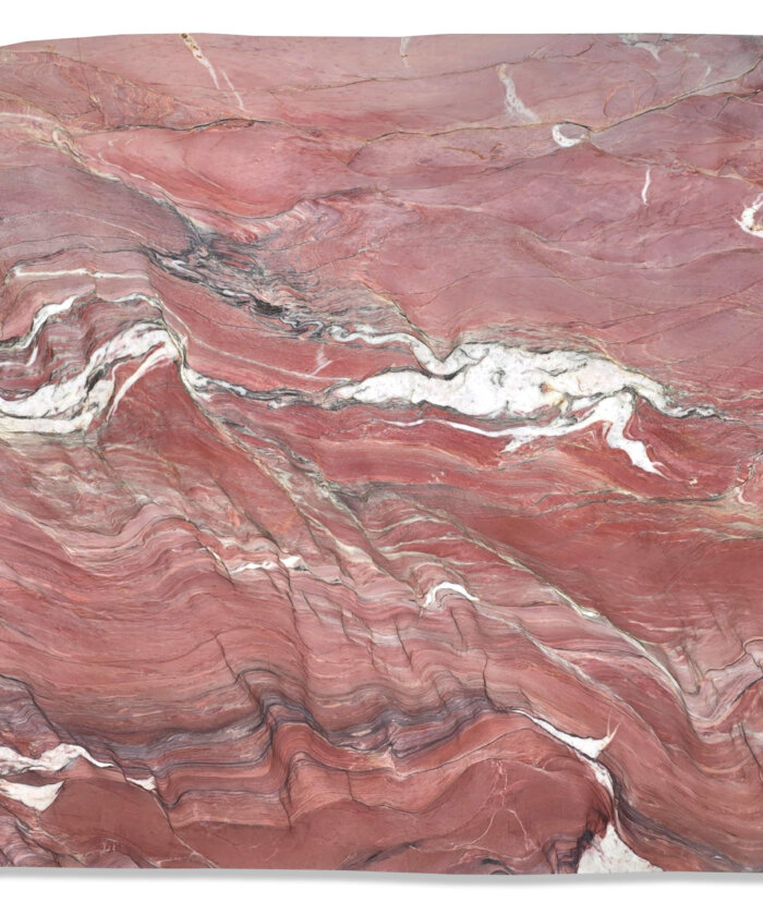Revolution Wave quartzite full slab with flowing soft red and creamy white veining in Hamilton Brisbane QLD Australia