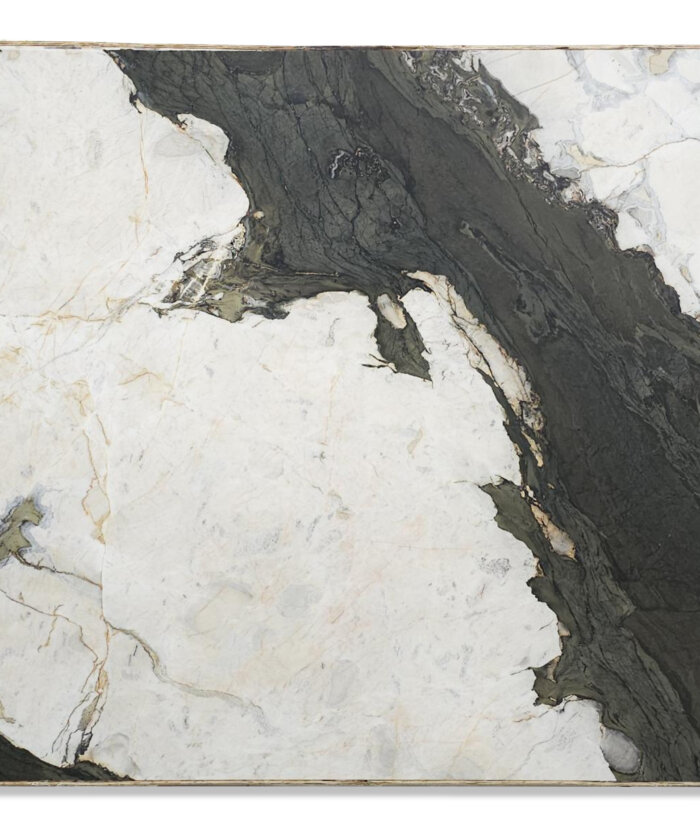 Macchia Vecchia marble leather finish full slab with white base bold charcoal and gold veining at Sunshine Coast QLD Australia