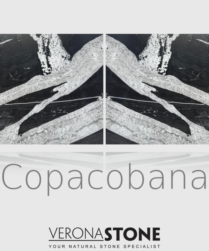 Copacabana granite satin 20mm reverse bookmatched slab – Verona Stone Sunshine Coast natural stone supplier.