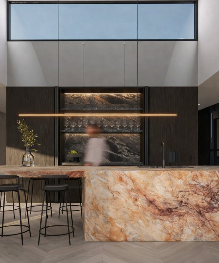 Crystallo Blush quartzite with soft pink tones kitchen benchtop Sunshine Coast Brisbane Gold Coast QLD Australia