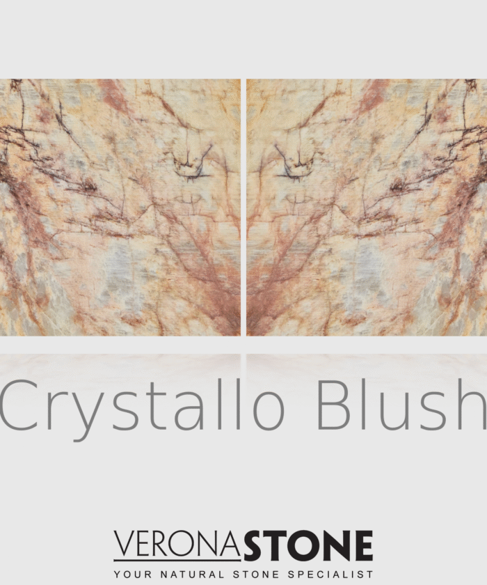 “Crystallo Blush honed 20mm quartzite bookmatched slab – Verona Stone Sunshine Coast natural stone supplier”